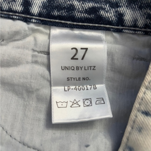 Uniq By Litz Bandana Red/Blue Acid Washed Strait Leg Distressed Jeans Size 27 - Picture 4 of 4